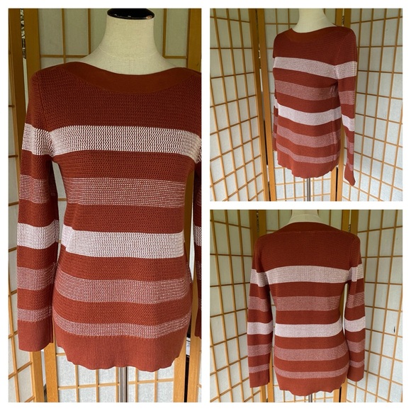 Market & Spruce Sweaters - Market & Spruce Striped Weave Rust Sweater SZ M